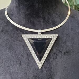 Traci Lynn Necklace Womens Black Quartz Triangle Shape Pendant w/ Lobster Clasp